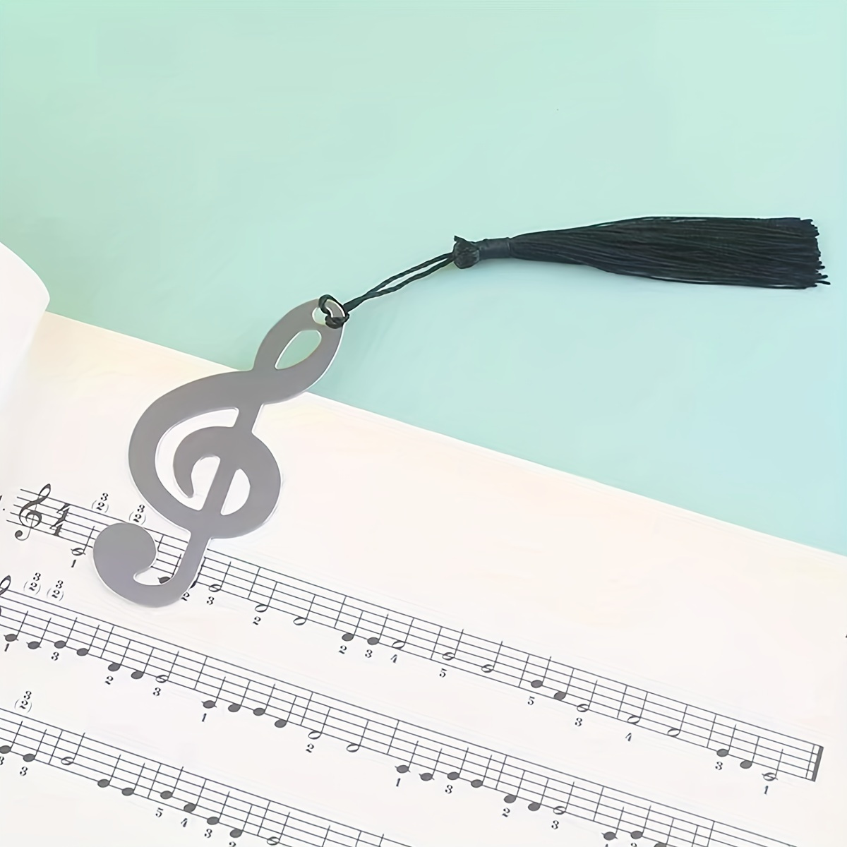TEMU 1pc Treble Clef Musical Note Iron Bookmark With Tassel, Elegant Stainless Steel Music Lovers' Bookmark For Books, Perfect Small Gift For