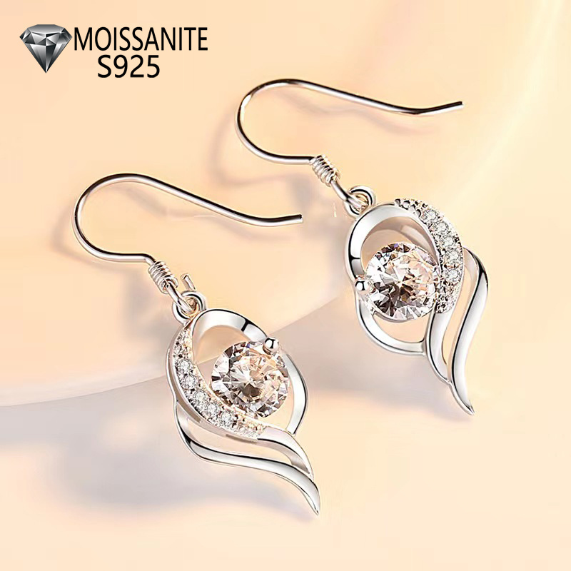 

2pcs 925 Sterling Silver 0.5ct*2 Mozambique Heart Pendant Earrings, Girls Elegant Stylish Ear Accessories, Classic Souvenir, Ideal Gift For Valentine's Day, Christmas, Birthday, Anniversary