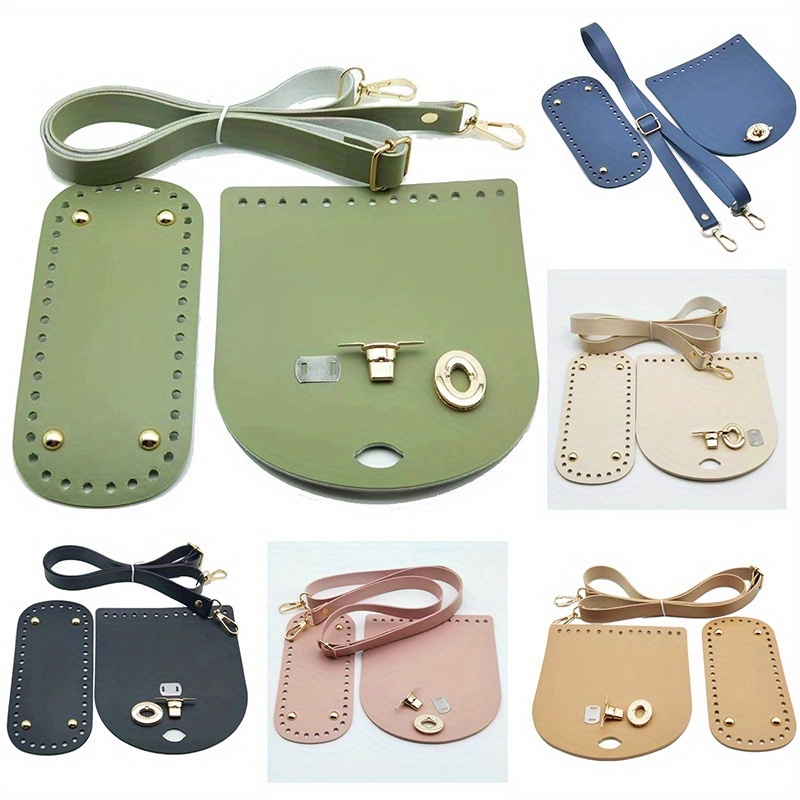 

Handmade Pu Leather Woven Bag Set With Crochet Shoulder Straps And Bottom Bag, Diy Craft Kit