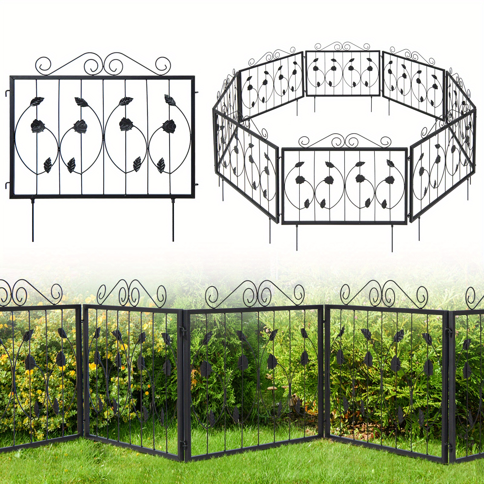 

Decorative Garden Fence W/ 8 Panels Outdoor Animal Barrier Landscape Border