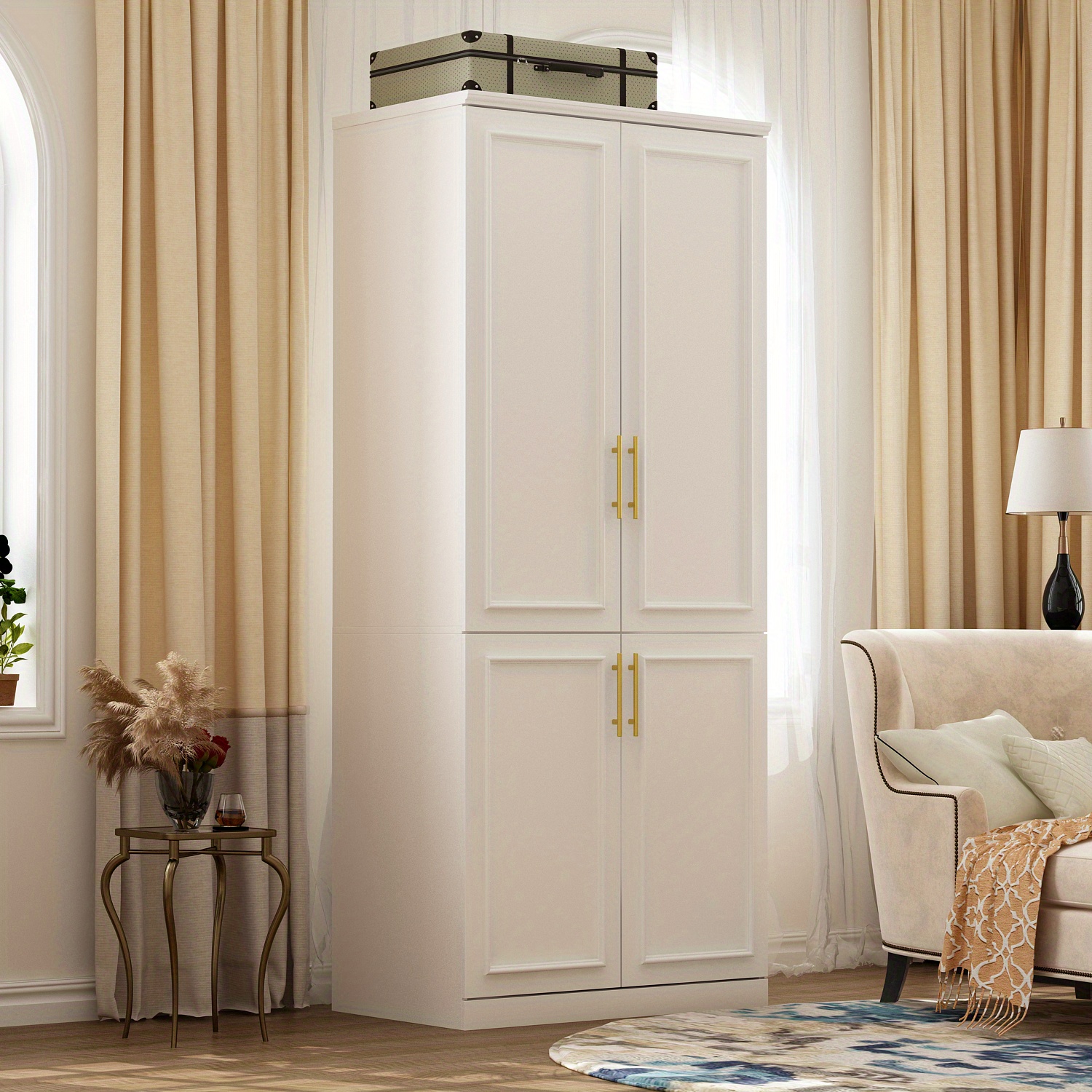 

Fufu&gaga Armoire Wardrobe Closet With 4 Doors, Wardrobe With Hanging Rod, Modern Wardrobe Closet With Shelves