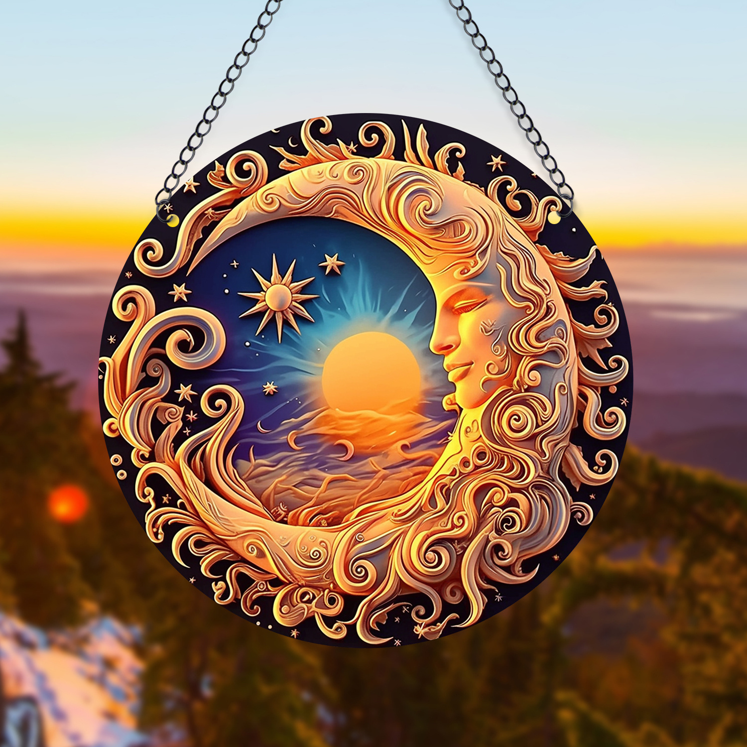 Gold Moon, Sun and deals Stars Suncatcher Window Decor