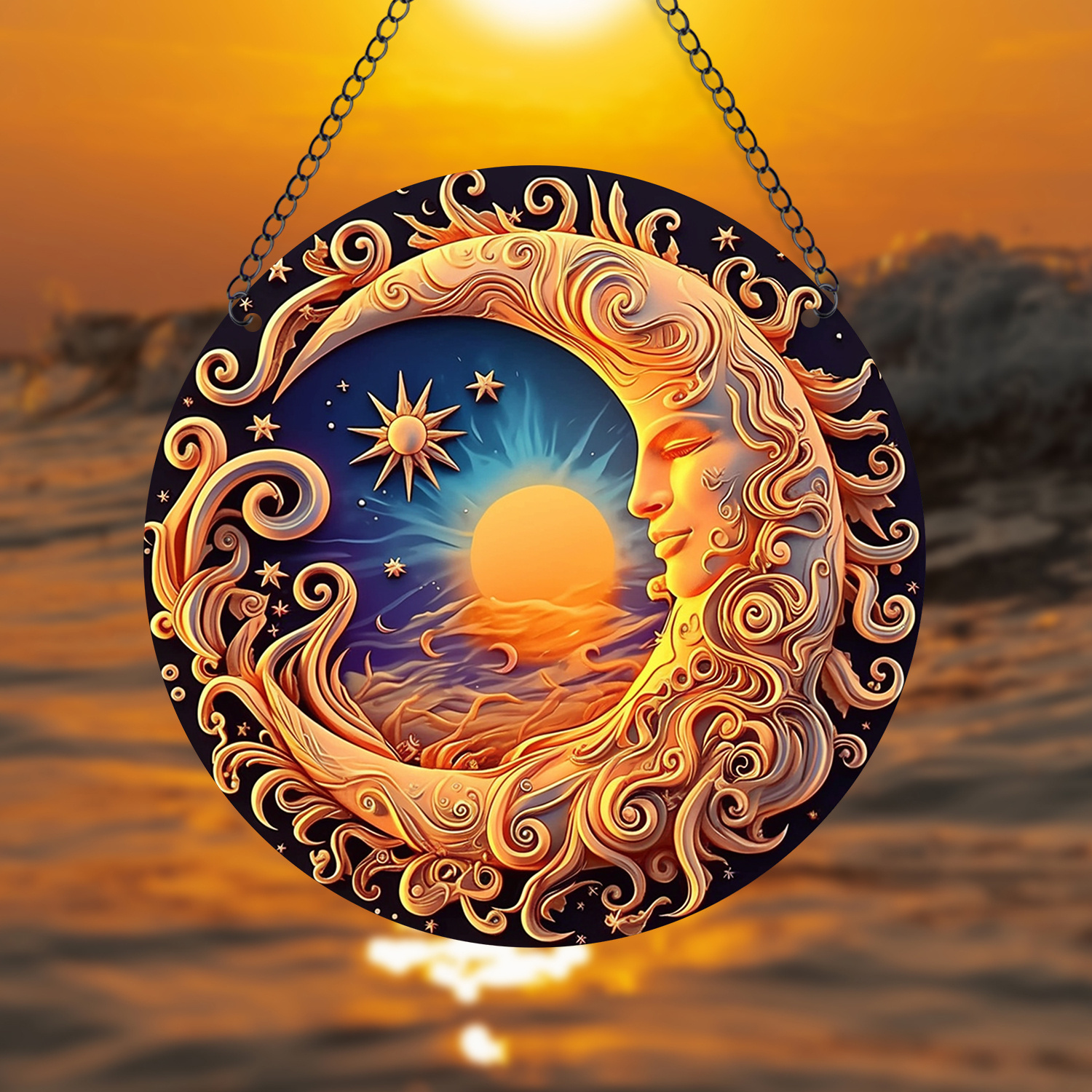 

Sun & Moon Acrylic Suncatcher - 6"x6" Stained Glass-style Window Hanging, Versatile Home & Garden Decor, Perfect For Bedroom & Holiday Gifts