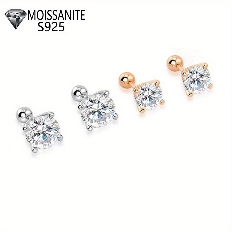 

925 Sterling Silver 0.3ct/0.5ct/1ct Four-claw Moissanite Bead Decor Stud Earrings For Men And Women