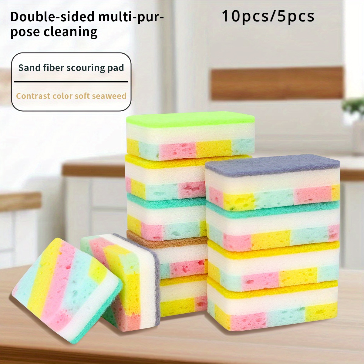 

Magic Cleaning Sponges - 5/10 Piece, Double-sided, Super Absorbent & Scratch-resistant For Kitchen, Bathroom, And Household Use - Assorted Colors