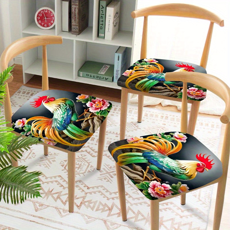 

Contemporary Polyester Chair Slipcovers With Rooster Print - 2/4/6 Pcs Elastic Band Fitted Seat Covers, Non-slip Removable Washable Protector For Dining Room, Living Room, Office Decor