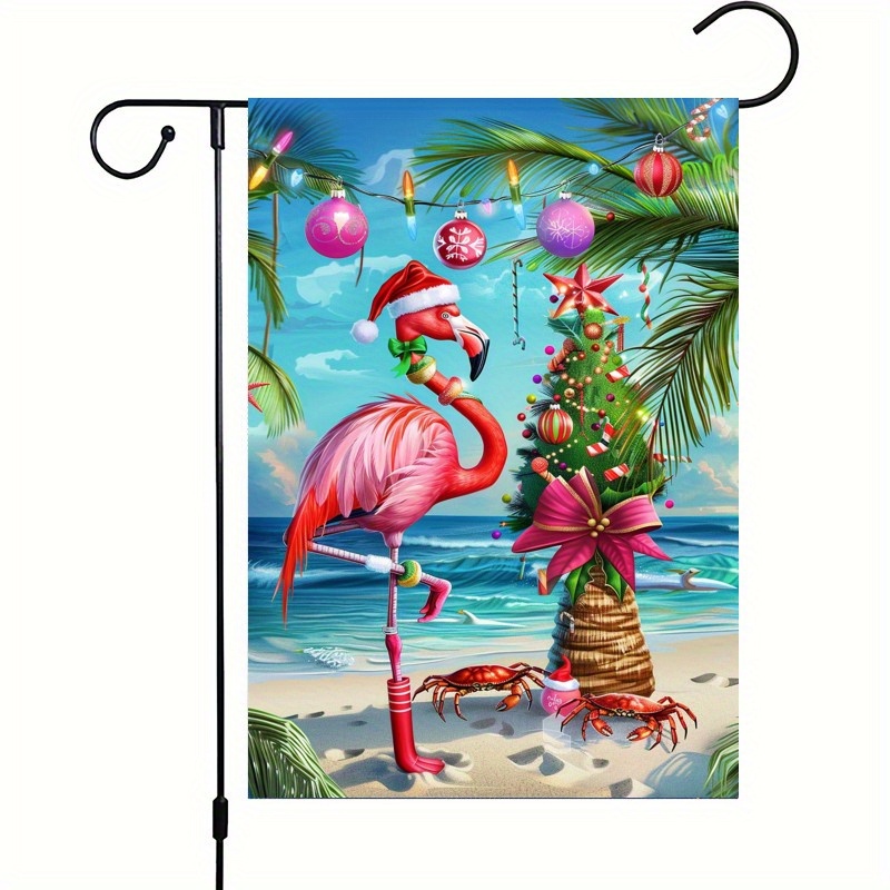 

Flamingo Christmas Garden Flag - Tropical Beach Holiday Yard Decor, Double-sided Polyester Welcome Flag, No Feathers, Fits Standard Flagpoles, Non-electric, Outdoor Hanging Decoration 12x18 Inch - 1pc