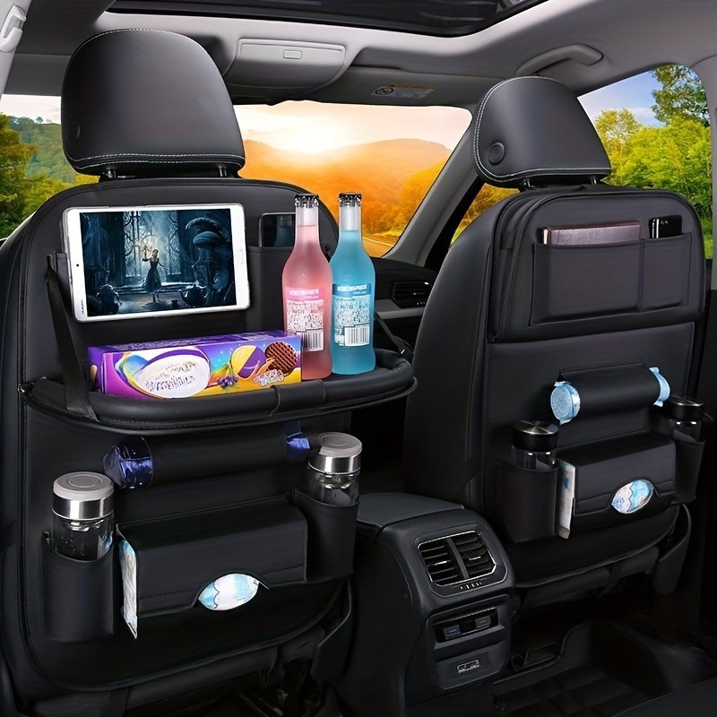 

Premium Car Back Seat Organizer - Companion With Foldable Table, Kick Mats, Box, Cup & Umbrella Holders, Laptop Station, And Car Eating Tray