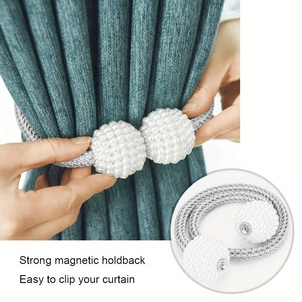 magnetic curtain tiebacks set 2pcs classic woven texture drapery holdbacks with strong magnets   rope holders for home and office window treatments details 4