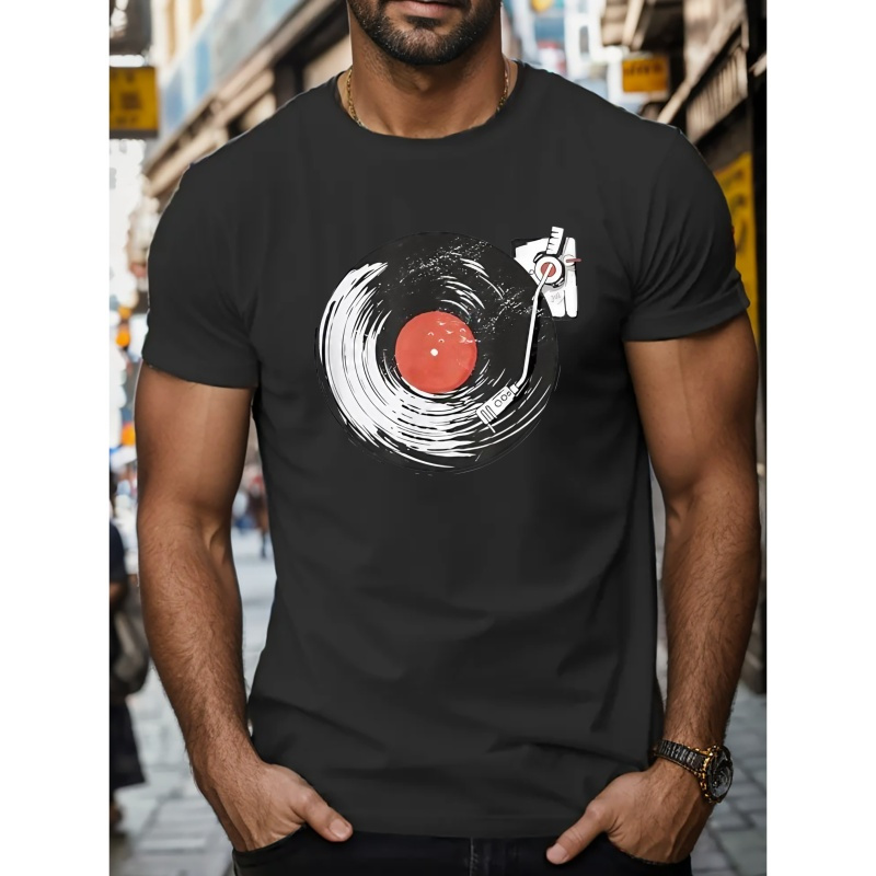 

T-shirt simple imprimé Disc DJ, T-shirts pour hommes, T-shirt décontracté à manches courtes pour l'été