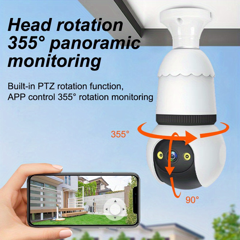 Security Camera with E27 Connector, 1080P HD Video, 355° Panoramic View, Two-Way Audio, Smart Motion Detection, Indoor/Outdoor Use, Compatible with Smartphones, 110V-240V Power Supply, Wi-Fi Enabled, No Battery Required details 3