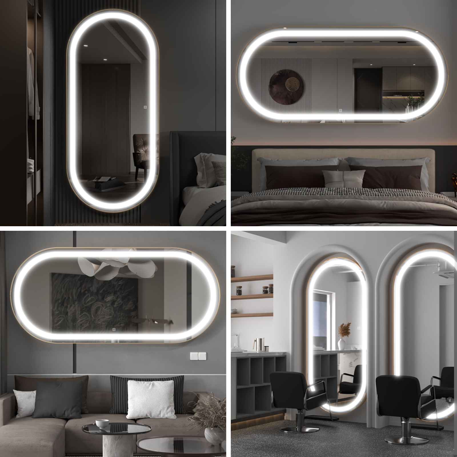 70" X 32" Large Luxury Wall Mounted Mirror With Led Lights Oval Full ...
