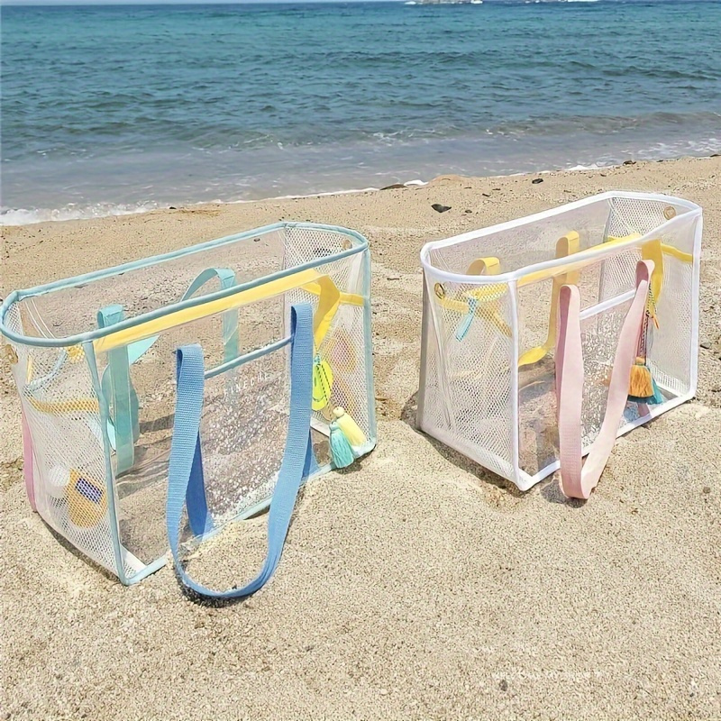 

Clear Mesh Beach Bag - Fashion Tote Beach Bag With Zipper, Pvc Sandproof Storage Bag, Beach Sports Tote Bag