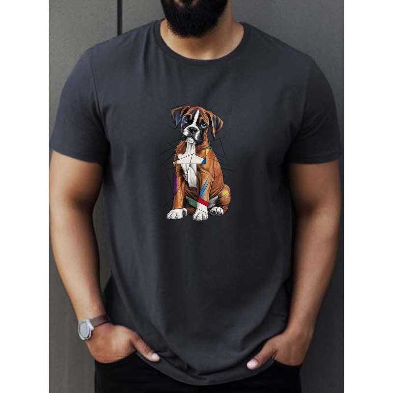 

Cubism Boxer Print Tee Shirt, Tees For Men, Casual Short Sleeve T-shirt For Summer