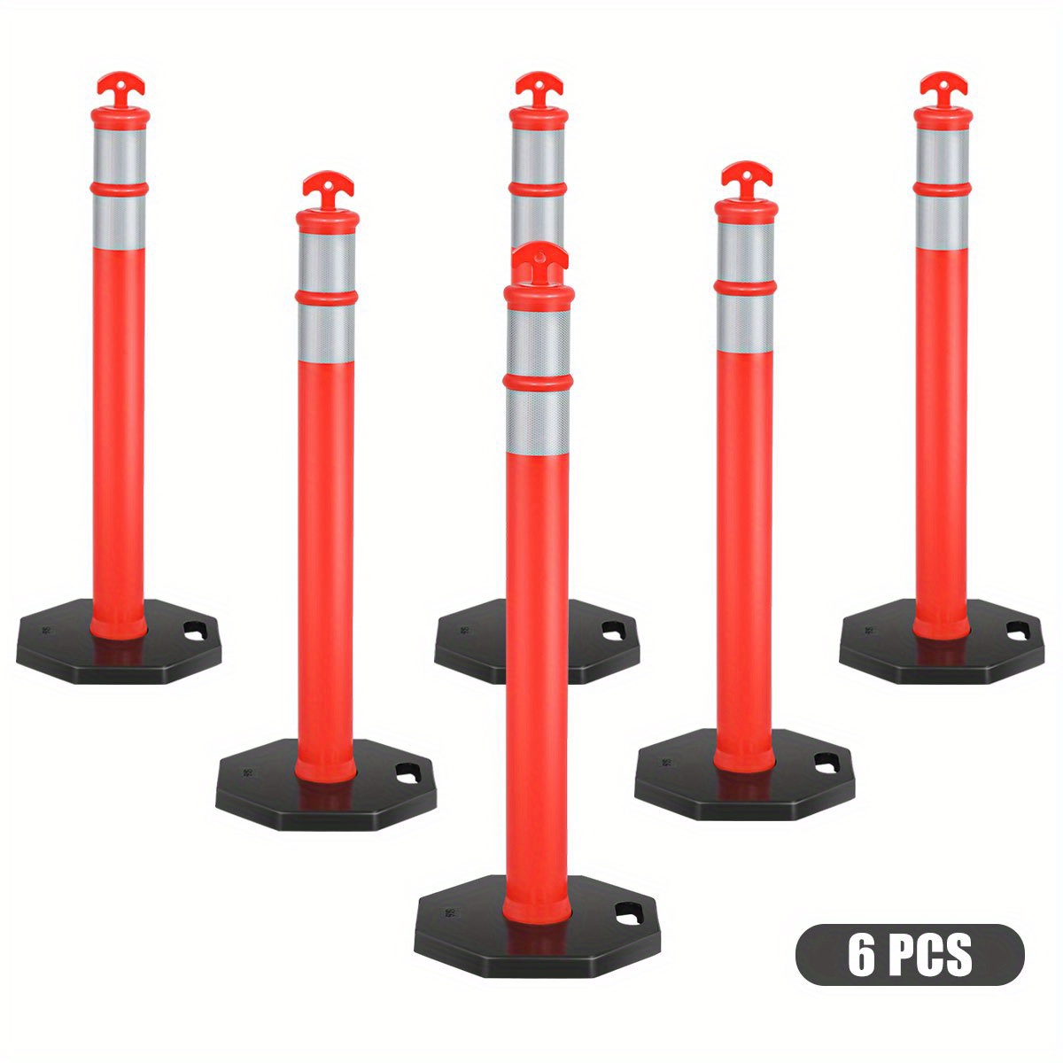 

6 Pack 45" Orange Traffic Delineator Post Cone W/ Rubber Base & Reflective Bands