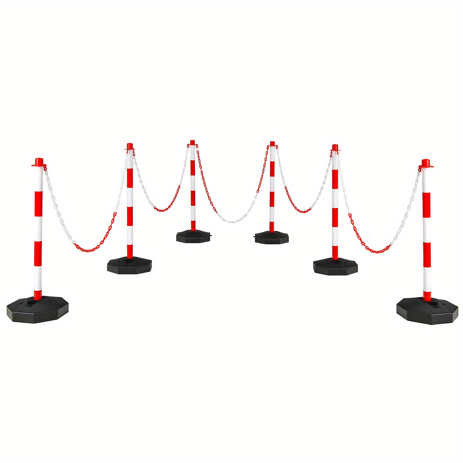 

6 Pack Traffic Delineator Poles 34" Barrier W/ 5ft Chains Fillable Base