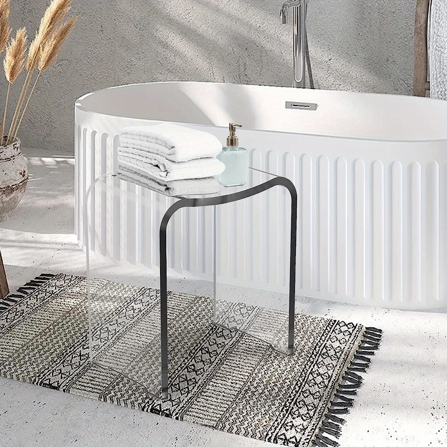 

Acrylic Shower Bench, Clear Shower Stool For Inside Shower, Modern Shower Chair Bath Seat With Rounded Edge, 300lbs Weight Capacity