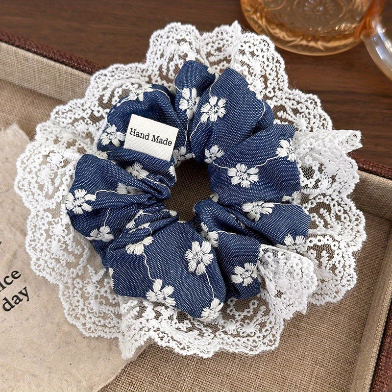 TEMU Summer Embroidery Lace Large Hair Tie Female Korean Floral Fabric Hair Rope Hair Tie High-end Hair Additions Hair Tie And Hair Rope