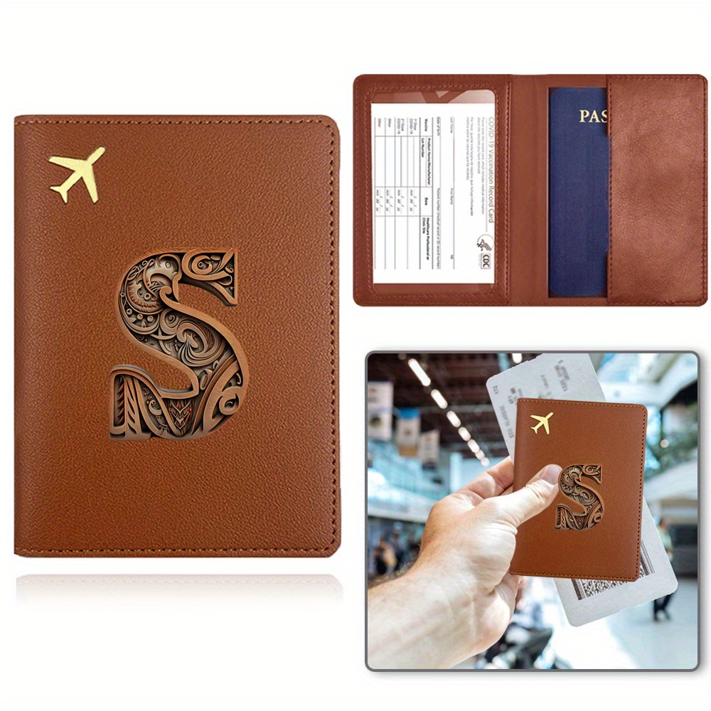 TEMU Floral Letter Travel Passport Wallet - Stain-resistant Leather Organizer For , Cards & Photos