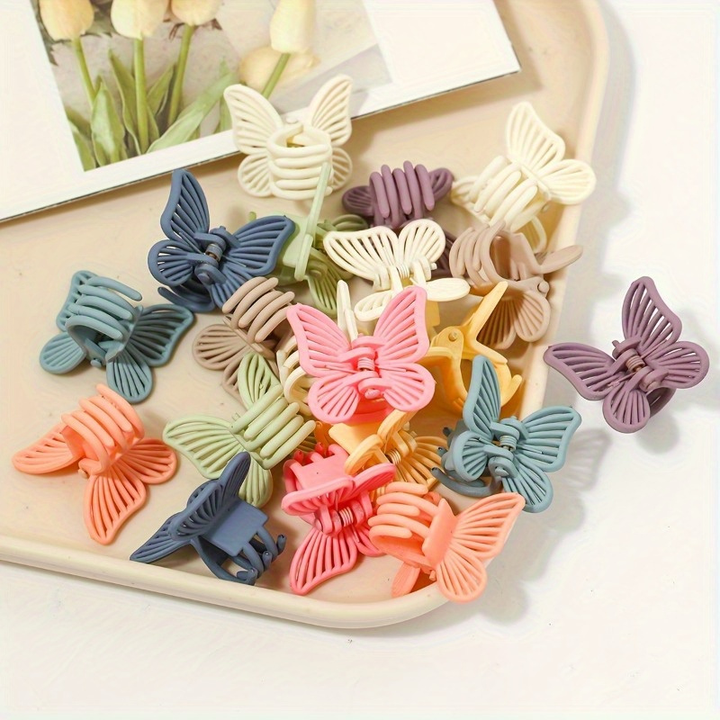 

20pcs Boho Chic Macaron-colored Butterfly Hair Claw Clips - Non-slip, Elegant Accessories For Women And Girls