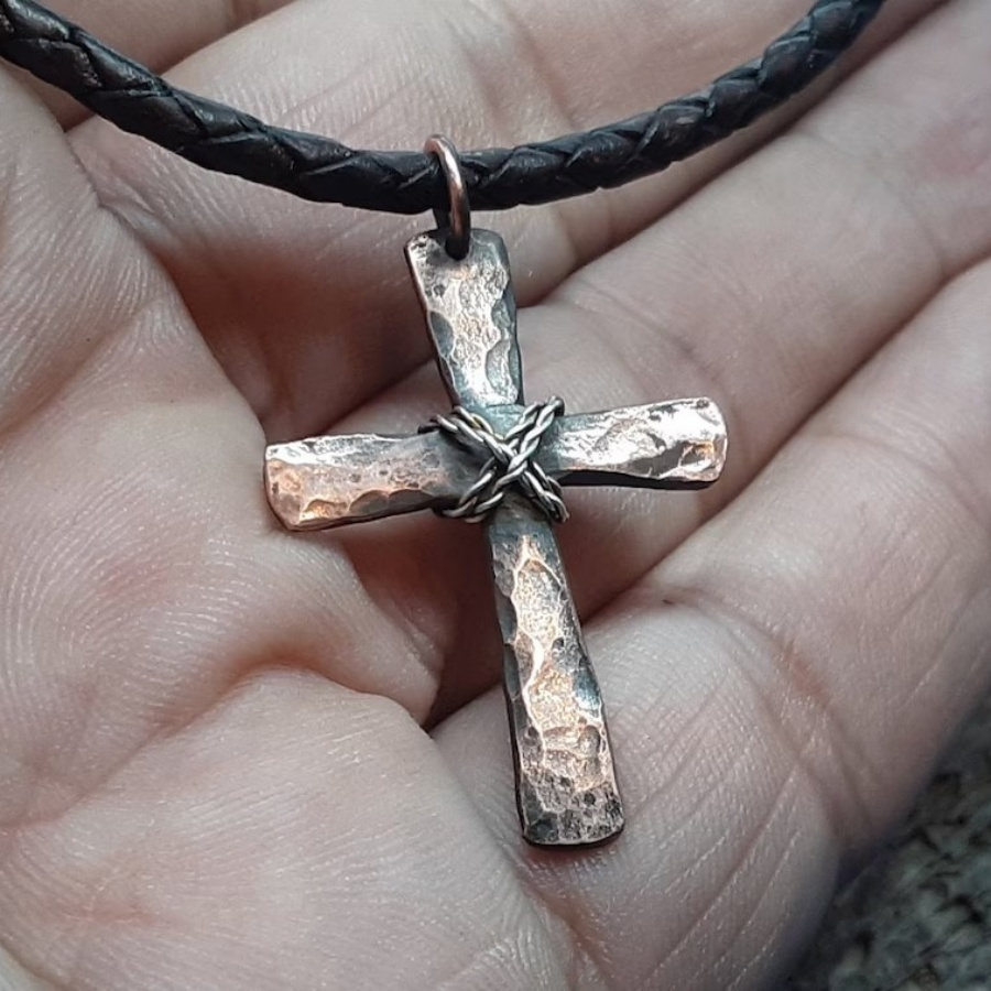 1pc fashion cross necklace handmade hammer necklace leather rope necklace womens necklace suitable for religious festivals jewelry gifts details 0