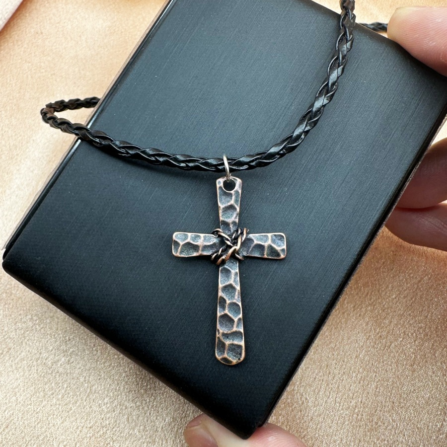 1pc fashion cross necklace handmade hammer necklace leather rope necklace womens necklace suitable for religious festivals jewelry gifts details 4