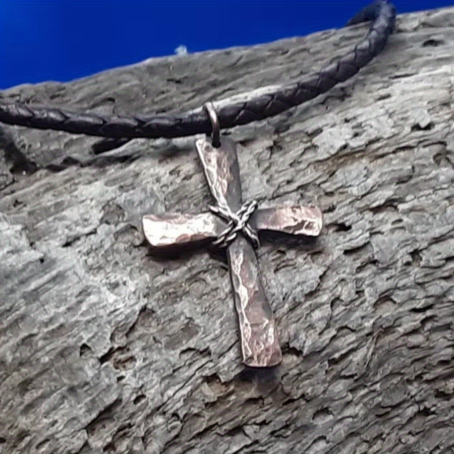 1pc fashion cross necklace handmade hammer necklace leather rope necklace womens necklace suitable for religious festivals jewelry gifts details 5