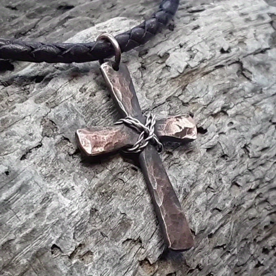 1pc fashion cross necklace handmade hammer necklace leather rope necklace womens necklace suitable for religious festivals jewelry gifts details 1