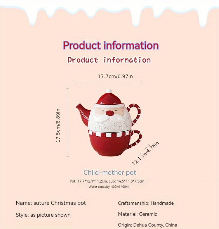 Nordic Santa Claus Creative Teapot Coffee Cup Set, Ceramic Water Kettle Flower Tea Set, Nesting Teapot and Single Cup, Halloween gift, Christmas gift