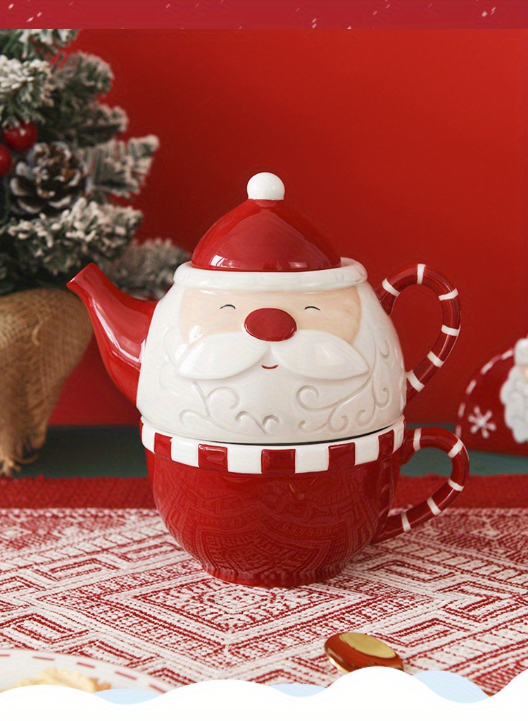 Nordic Santa Claus Creative Teapot Coffee Cup Set, Ceramic Water Kettle Flower Tea Set, Nesting Teapot and Single Cup, Halloween gift, Christmas gift