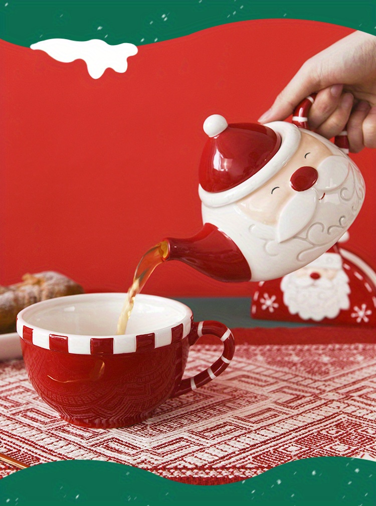 Nordic Santa Claus Creative Teapot Coffee Cup Set, Ceramic Water Kettle Flower Tea Set, Nesting Teapot and Single Cup, Halloween gift, Christmas gift