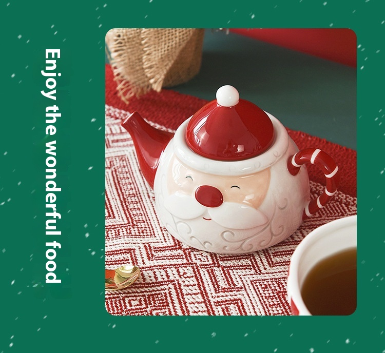 Nordic Santa Claus Creative Teapot Coffee Cup Set, Ceramic Water Kettle Flower Tea Set, Nesting Teapot and Single Cup, Halloween gift, Christmas gift