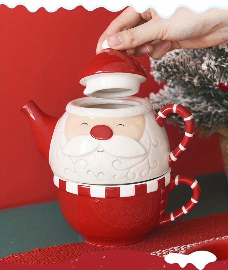 Nordic Santa Claus Creative Teapot Coffee Cup Set, Ceramic Water Kettle Flower Tea Set, Nesting Teapot and Single Cup, Halloween gift, Christmas gift