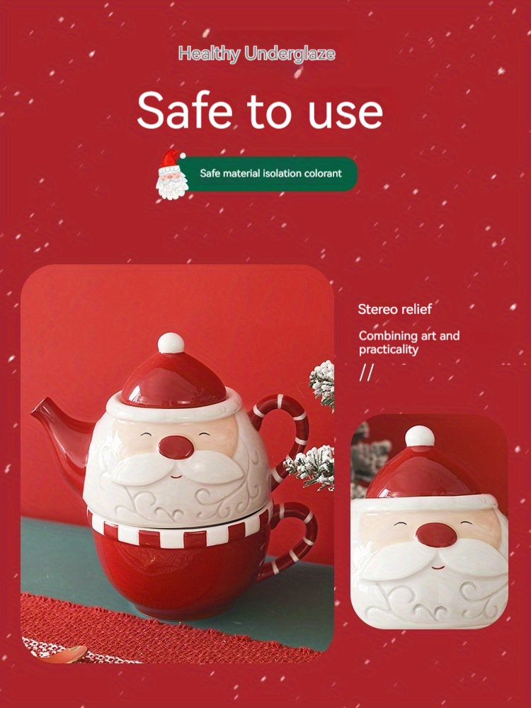 Nordic Santa Claus Creative Teapot Coffee Cup Set, Ceramic Water Kettle Flower Tea Set, Nesting Teapot and Single Cup, Halloween gift, Christmas gift