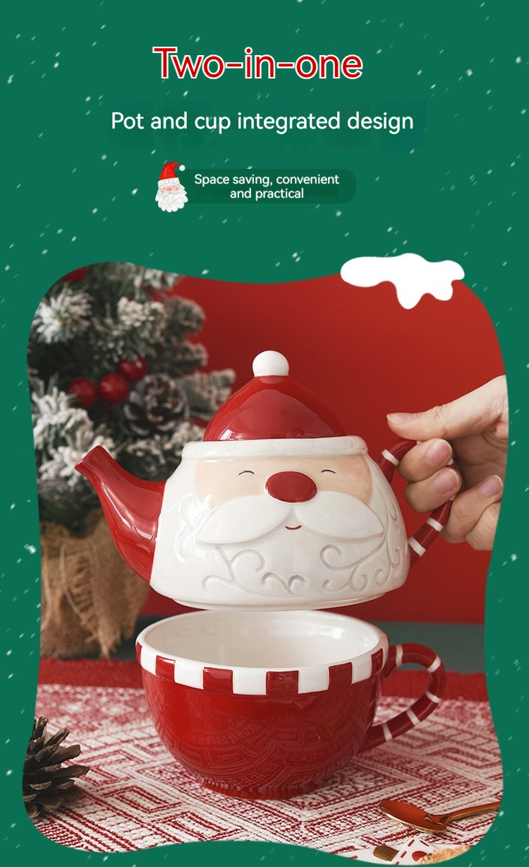 Nordic Santa Claus Creative Teapot Coffee Cup Set, Ceramic Water Kettle Flower Tea Set, Nesting Teapot and Single Cup, Halloween gift, Christmas gift