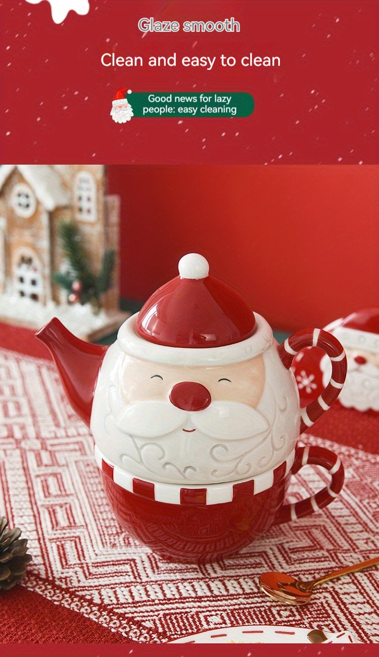 Nordic Santa Claus Creative Teapot Coffee Cup Set, Ceramic Water Kettle Flower Tea Set, Nesting Teapot and Single Cup, Halloween gift, Christmas gift