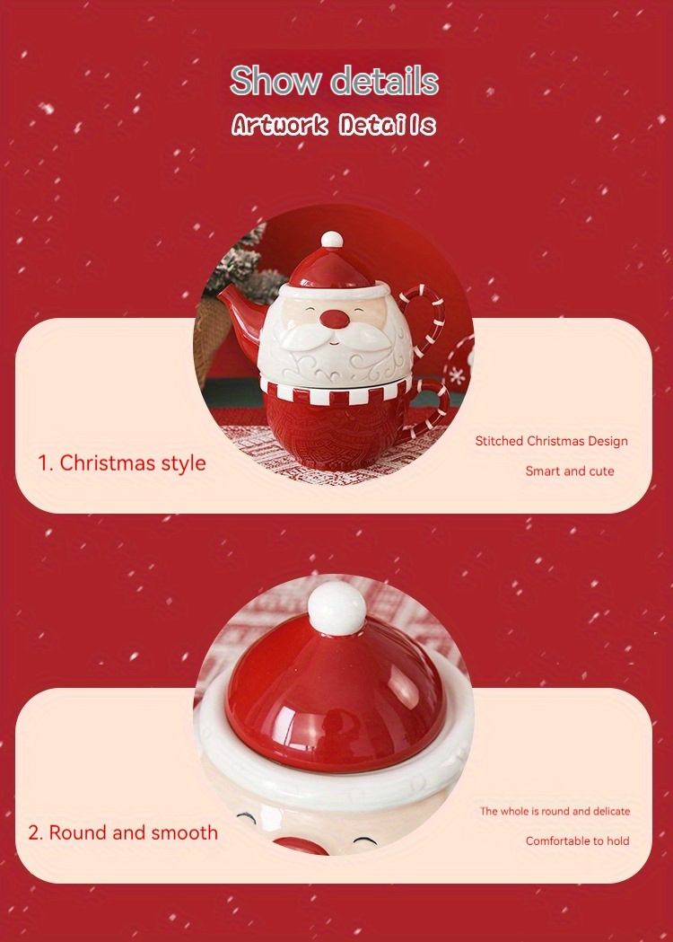Nordic Santa Claus Creative Teapot Coffee Cup Set, Ceramic Water Kettle Flower Tea Set, Nesting Teapot and Single Cup, Halloween gift, Christmas gift