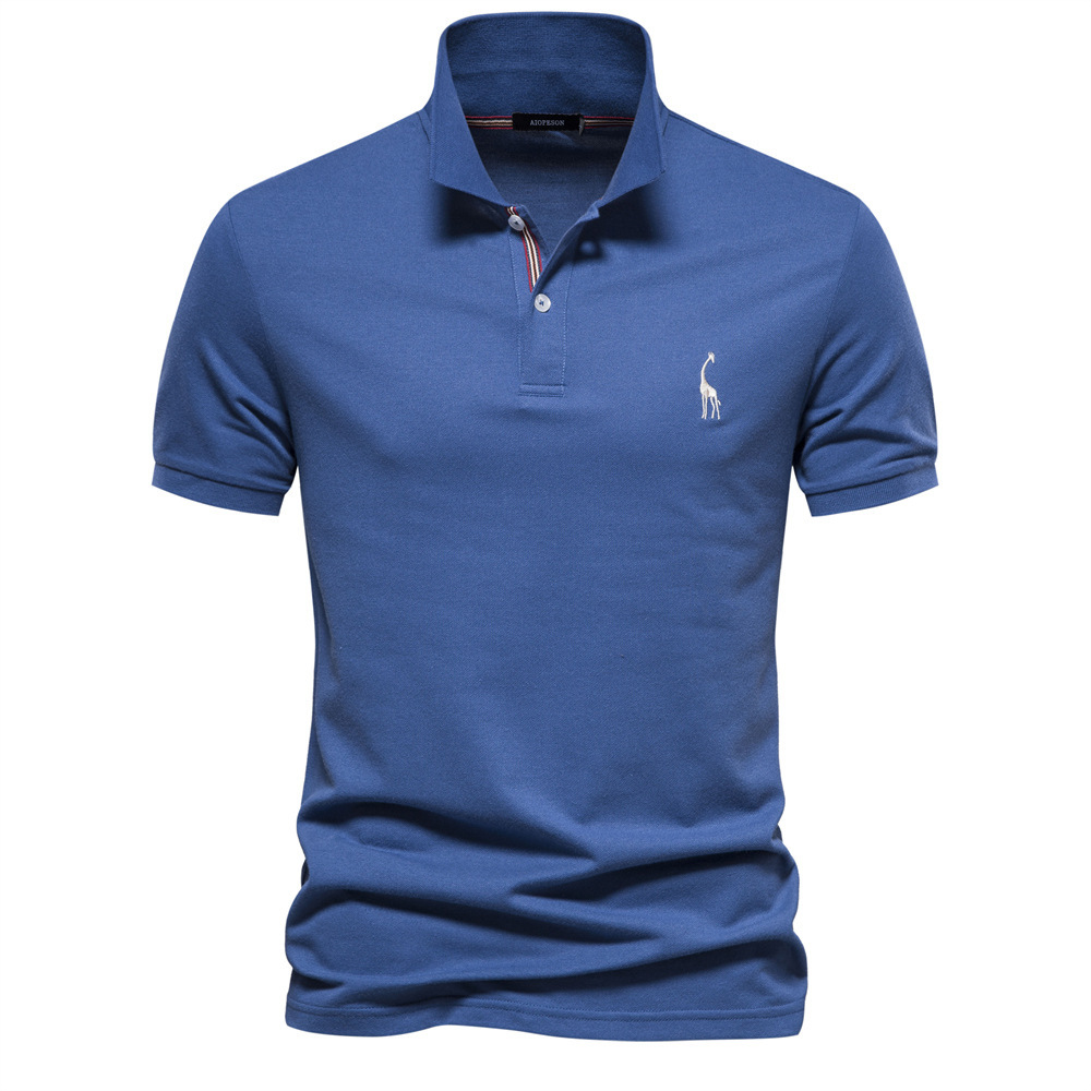 

High Quality European Size 80% Cotton Deer Embroidery Polo Men's T-shirt Solid Color Lapel Basic Short Sleeved Top For Men