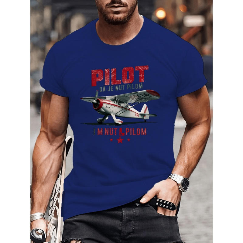 

Airplane Print Tee Shirt, Tees For Men, Casual Short Sleeve T-shirt For Summer