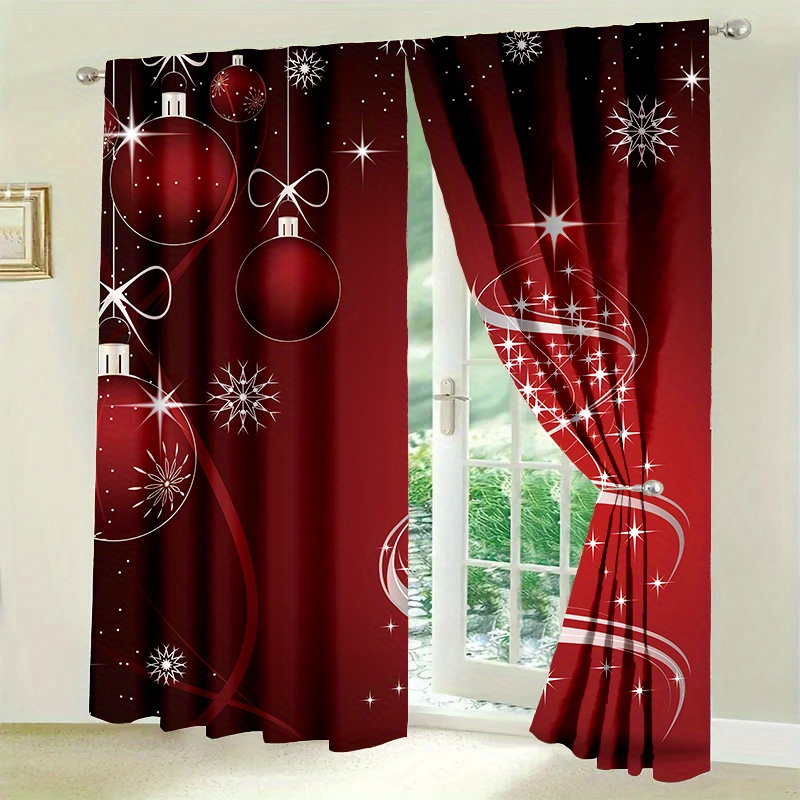 

2pcs Set Christmas Red Cartoon Door Curtains - Lightweight, Washable Polyester For Cozy Bedroom, Chic Office, Stylish Kitchen & Living Room Decor, Curtains For Living Room