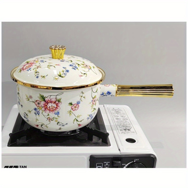 1pc 7 09 inch 7 87inch multifunctional thick enamel pot with handle soup pot stew pot boiling pot chocolate   heating pot oil   pot   supplies cookware gas   electric stove can all be used details 2