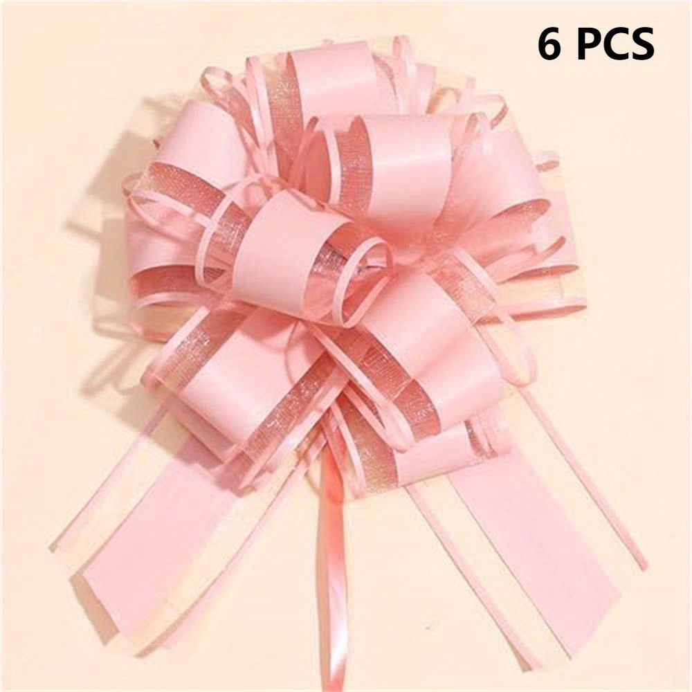 

6pcs Large 6" Pull Bows For Gift Wrapping - Christmas, Birthdays, Weddings & Valentine's Day Decorations - White/pink Polyester Chiffon Ribbon Bows, Christmas Ribbon