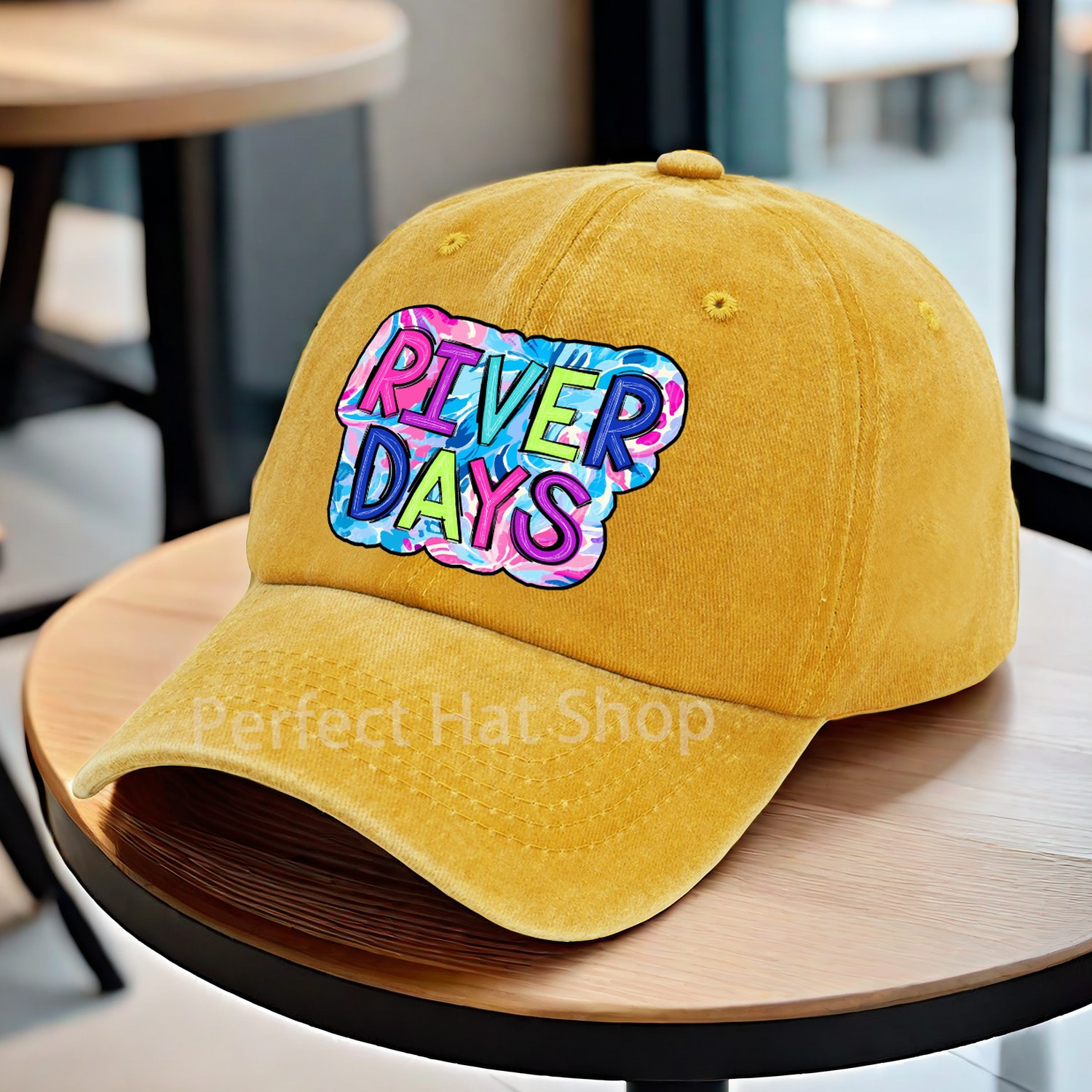 

river Days" Graphic Baseball Cap, Adjustable Fit Curved Brim Hat, Multiple Color Options, Unisex Casual Headwear For Various Occasions
