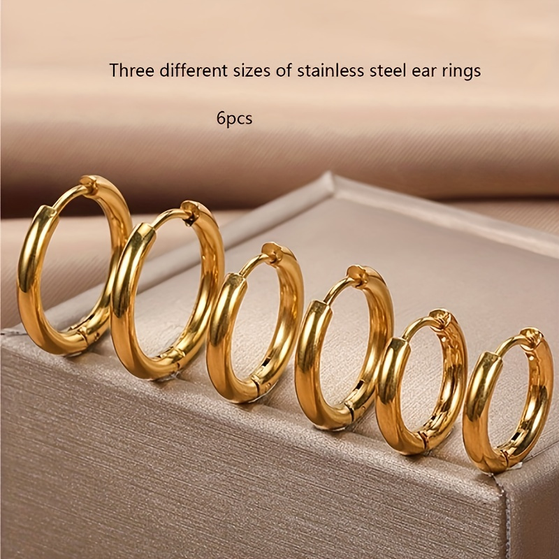 

6pcs Stainless Steel Hoop Earrings, Different Sizes Classic Hoop Earrings Suitable For Different Outfits