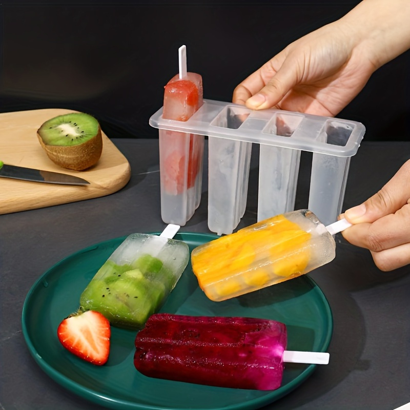 Easy-Clean 4-Cavity Popsicle Mold - Reusable DIY Ice Pop Maker for Summer Treats, Food-Safe Polypropylene Material