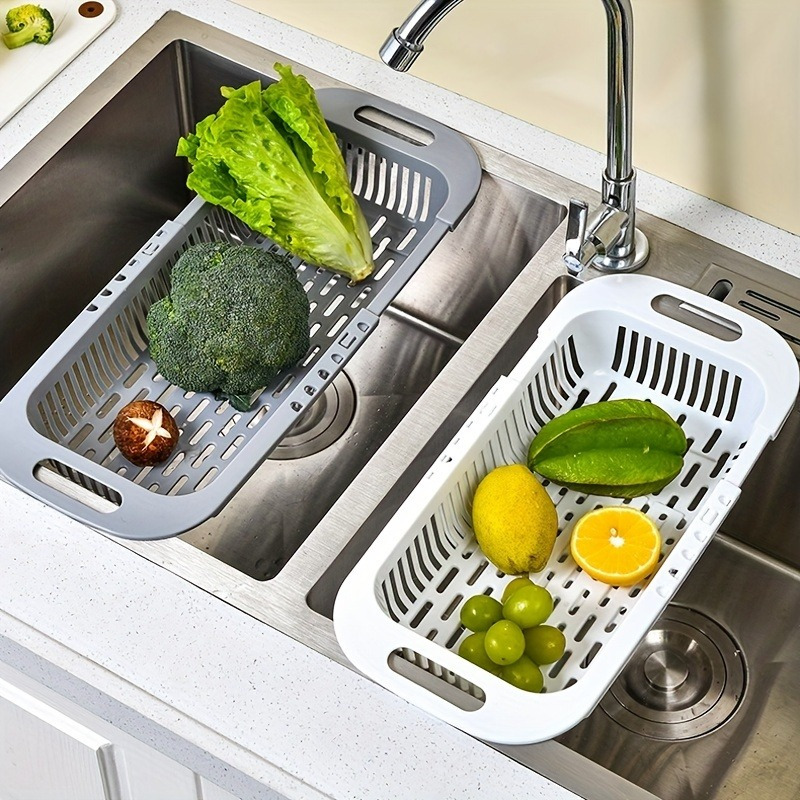 

Adjustable Over-the-sink Colander - Multifunctional Plastic Strainer Basket For Fruits & Vegetables, Kitchen Gadget Essential