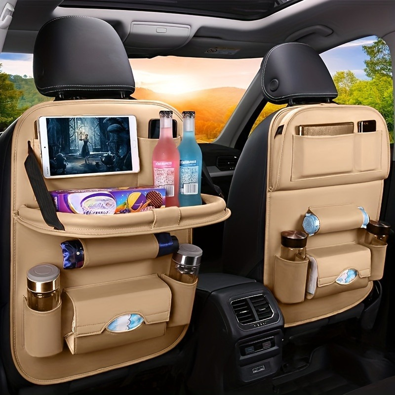 TEMU Car Seat Organizer - With Table, Kick Mats, Tissue Box, Cup & Holders, Laptop Station, And Car Eating Tray