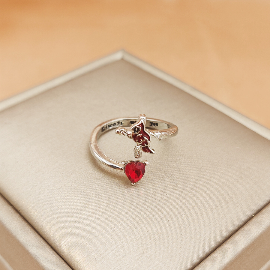 TEMU 1pc Creative Red Bird Ring Cross Bird Ring Jewelry Men's And Women's Cute Bird Ring Birthday Anniversary For Lovers Christmas Gift Ring Jewelry