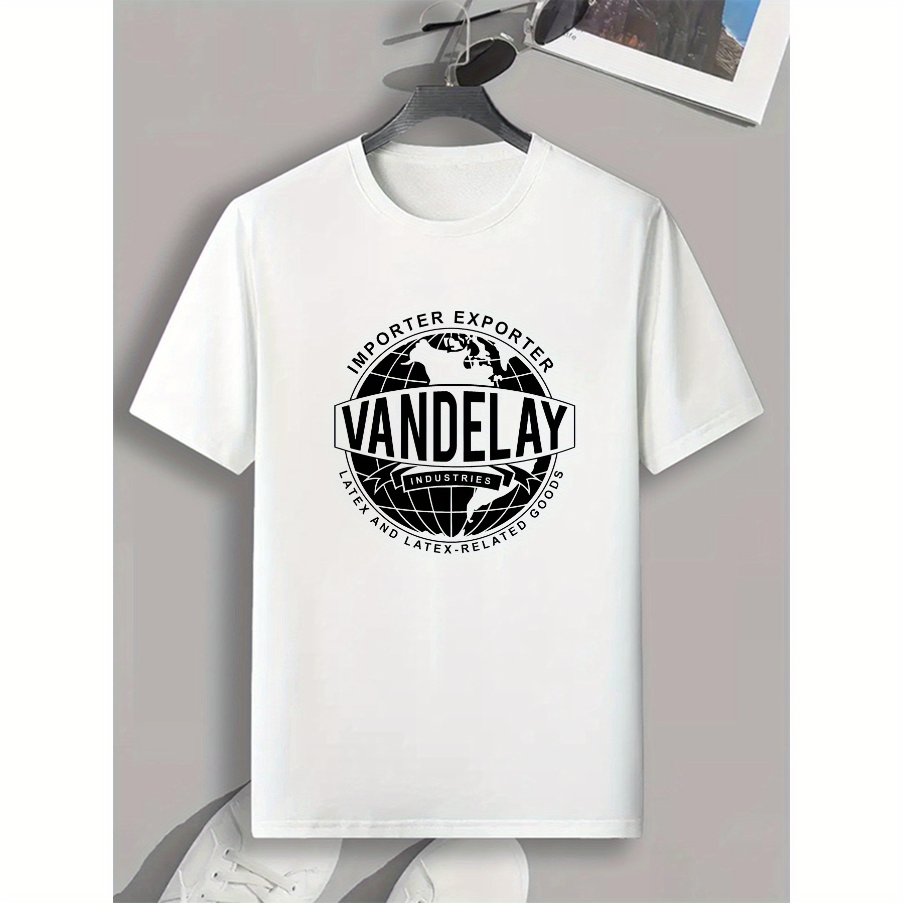 

Vandelay Letter Print Men's Crew Neck Short Sleeve Tees, Casual T-shirt, Summer Trendy Comfortable Versatile Top For Everyday Wear