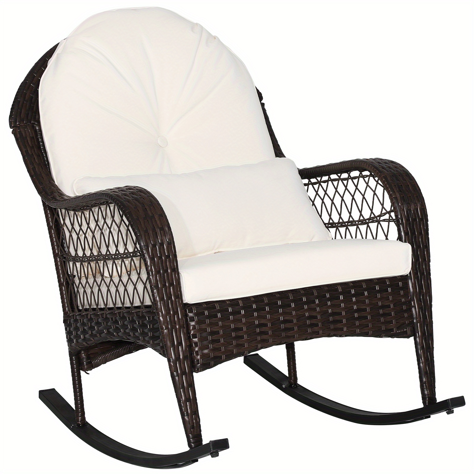 

Lifezeal Patio Wicker Rocking Chair W/seat Back Cushions & Lumbar Pillow Porch Off white